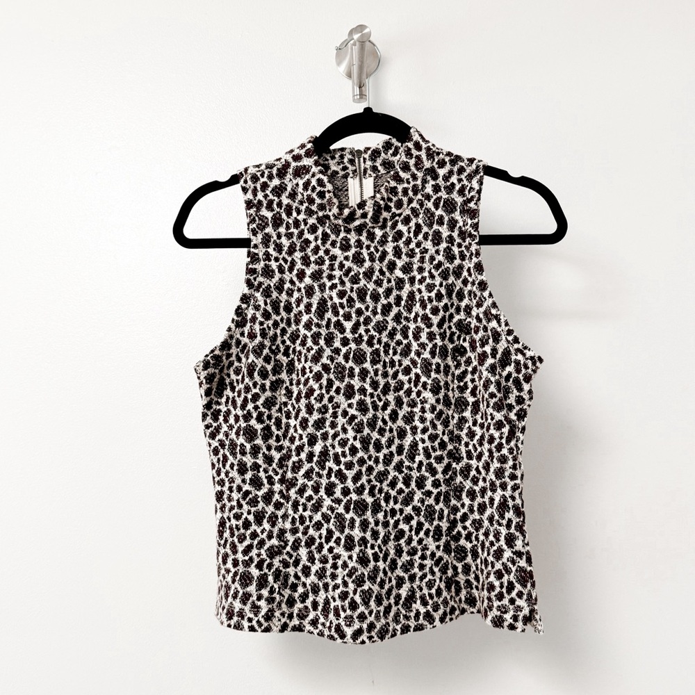 Anthropologie Akemi + Kin Leopard Spring‎ Prep Chic Mock Neck Top Metallic Print